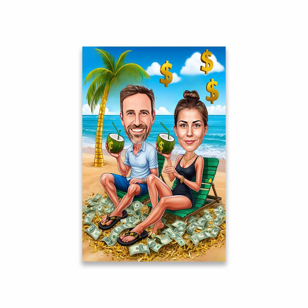 Funny Couple Cartoon Portrait Poster Money CEO Caricature Prints Big Boss Personalized Gift Businessman Office Wall Art Canvas