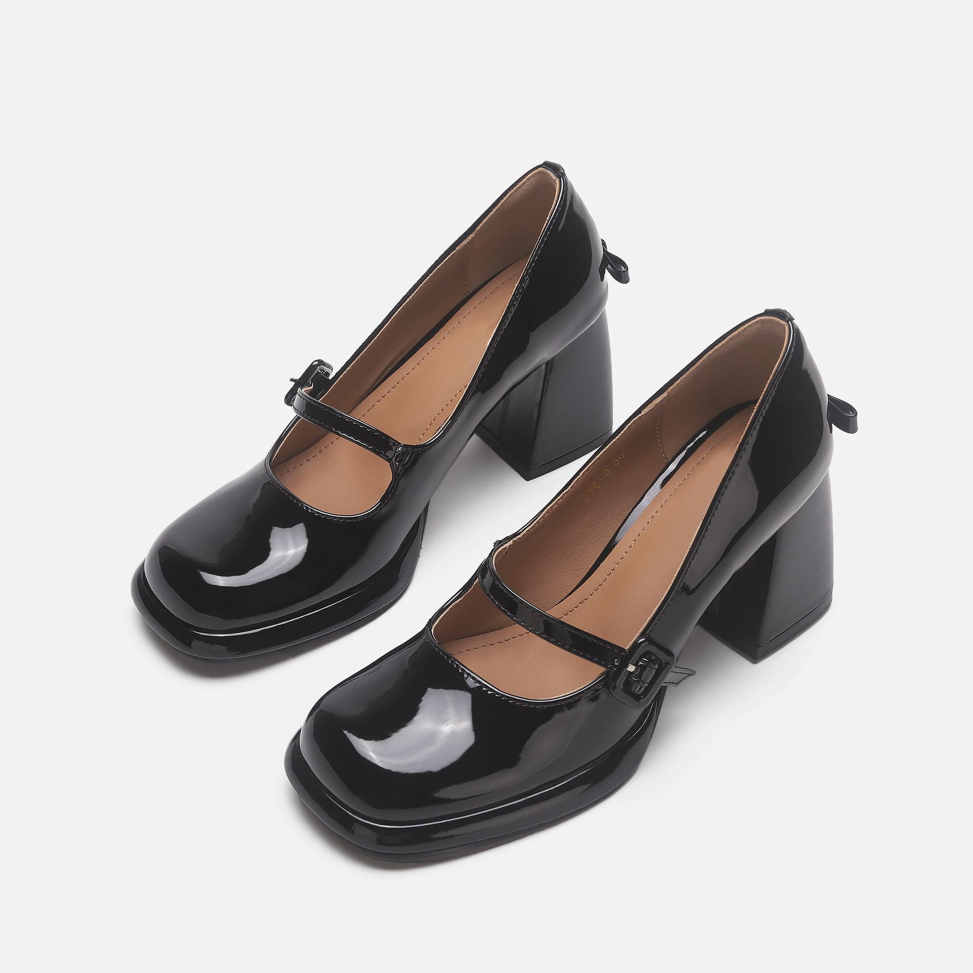 

High heels women s retro thick heel Mary Jane shoes JK uniform leather shoes thick heel single shoes 34 чорний