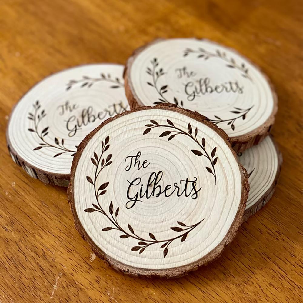 4Pcs Personalized Engraved Wood Coaster Perfect Valentine's Day Wedding Engagement Anniversary Christmas Present Table Decor