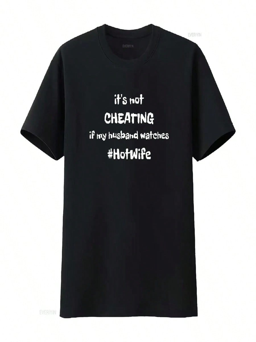 Hotwife T Shirt It S Not Cheating If My Husband Watches Vintage Washed Stretched Streetwear Versatile Stylish Casual Graphic S разноцветный