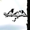 Four Birds On Branch Steel Silhouette Metal Wall Art for Home, Garden, Yard, and Patio. Perfect Outdoor Statue Stake Decoration