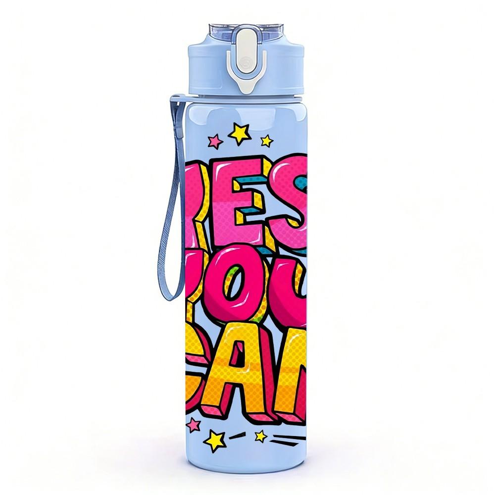 1PC Yes You Can Bright Pop Slogan Lettering 750ml Color Plastic Sports Water Bottle Leakproof Flip Straw Lid Suitable for Sports Office Home Use