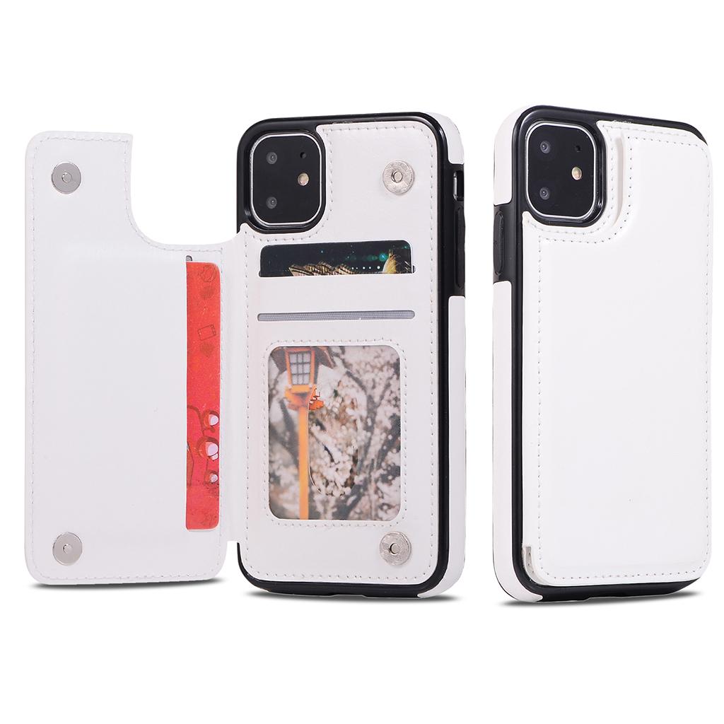 PU Leather Antifall Phone Back Cover Case For iPhone 11 6.1 Inch White