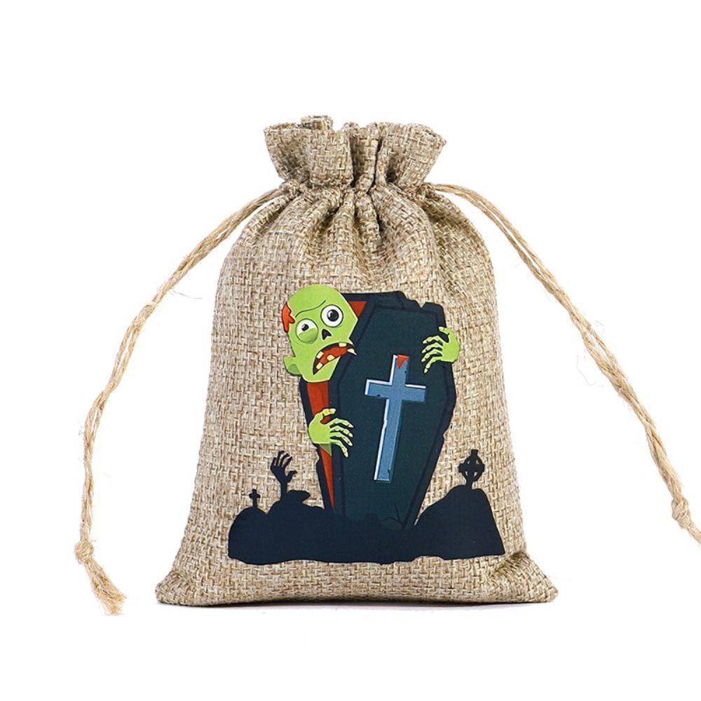 2PCS 10*15cm Halloween Gift Bag Cartoon Pattern Linen Candy Cookies Bag Festival Supplies Packaging Drawstring Bundle Bag
