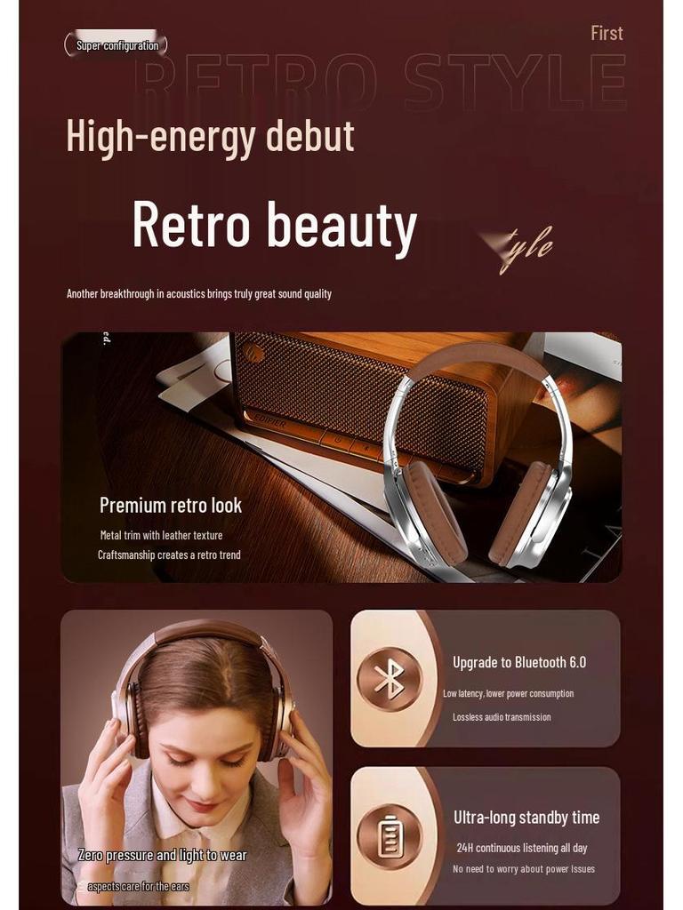 Original VJ901 Wireless Bluetooth 6.0 Retro Over-Ear Headphones, Card/Wired Sports Fashion.