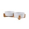 Wooden Rack Ceramic Pet Double Bowl Integrated Eating Drinking Basin No Spill Feeder For Small Cats Dogs Neck Care Pet Supplies