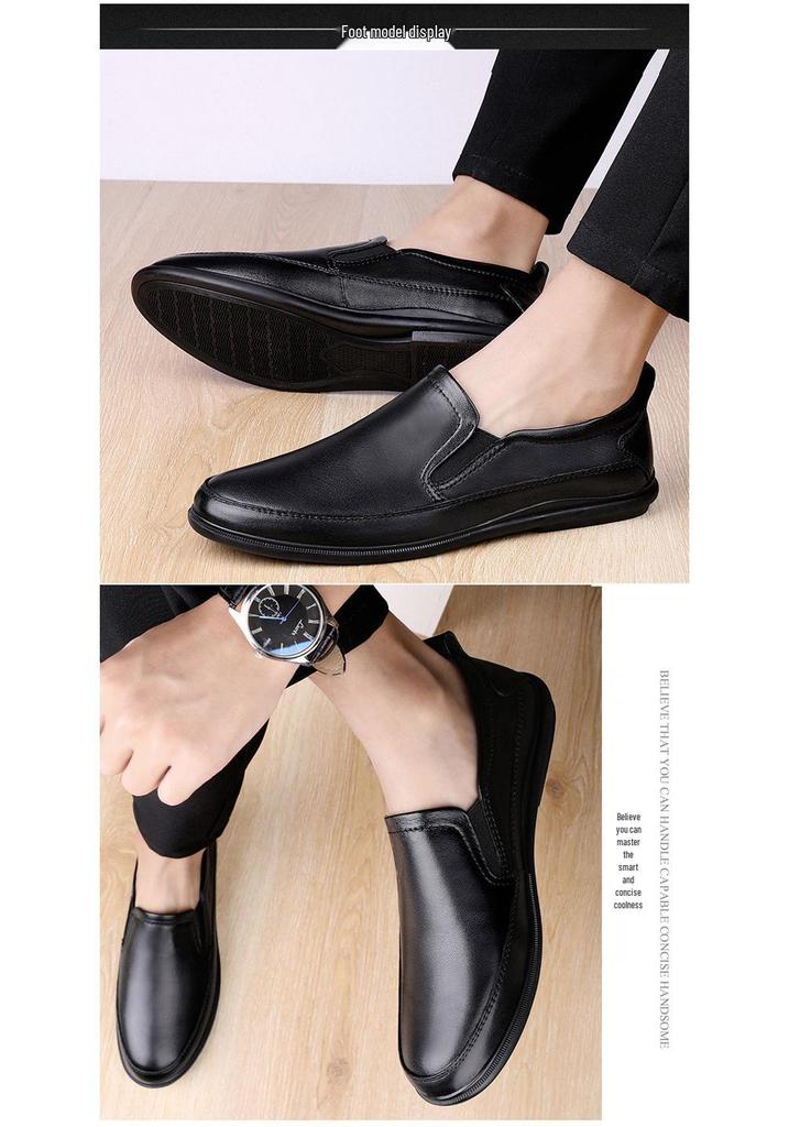 Men's Large Slip-On Leather Casual Shoes – Soft Sole, Breathable Cowhide, Ideal for Driving, Comfortable Dad Style