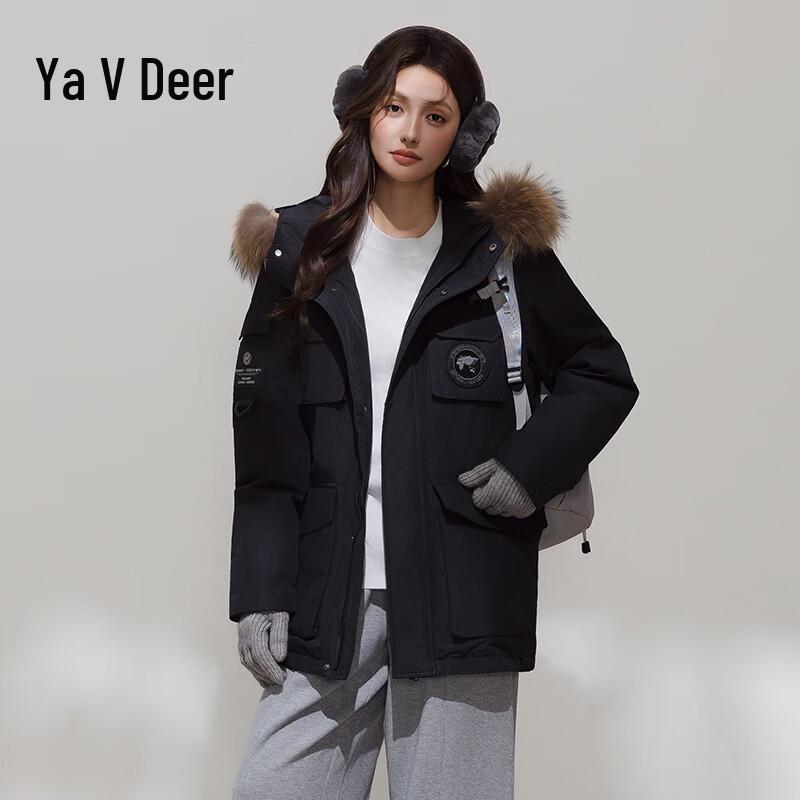 Yalu Women's Short Hooded Down Parka with Faux Fur Collar