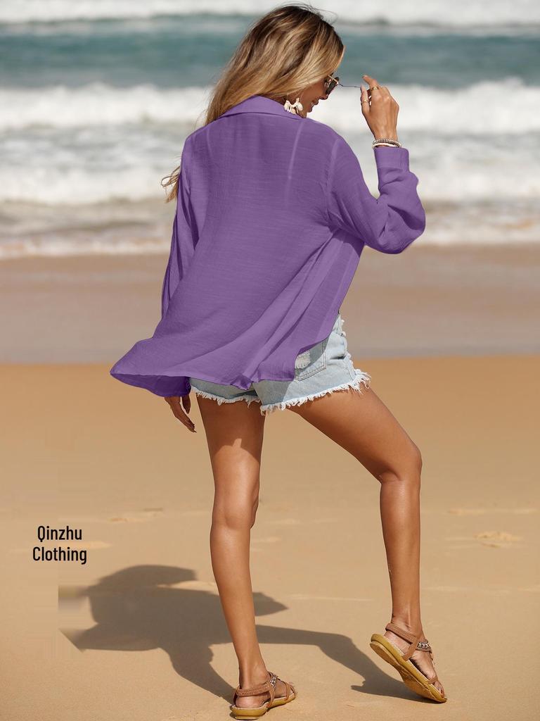 Women's Summer Beach Long Sleeve Cover-Up Cardigan Bikini Top