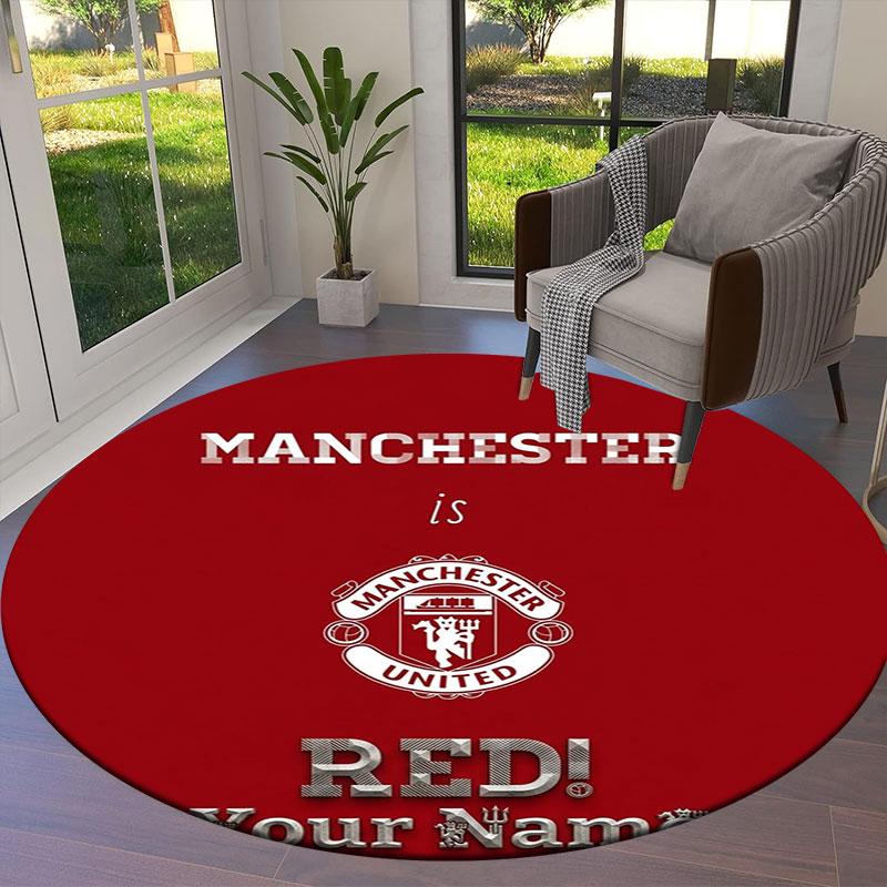 Manchester United F Custom Name Round Area Rug,Carpet Rug for Living Room Bedroom Sofa Playroom Decor,Non-slip Floor Mat