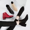 Fashion Women Boots Casual Leather Low High Heels Spring Shoes Woman Pointed Toe Rubber Ankle Boots Black Red Zapatos Mujer785