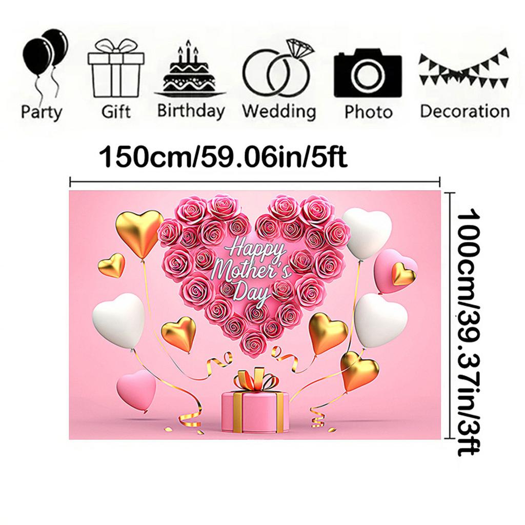 Happy Mothers Day Party Background Thanks Mother Flower Rose Heart Floral Pink Photography Backdrop Photo Studio Props
