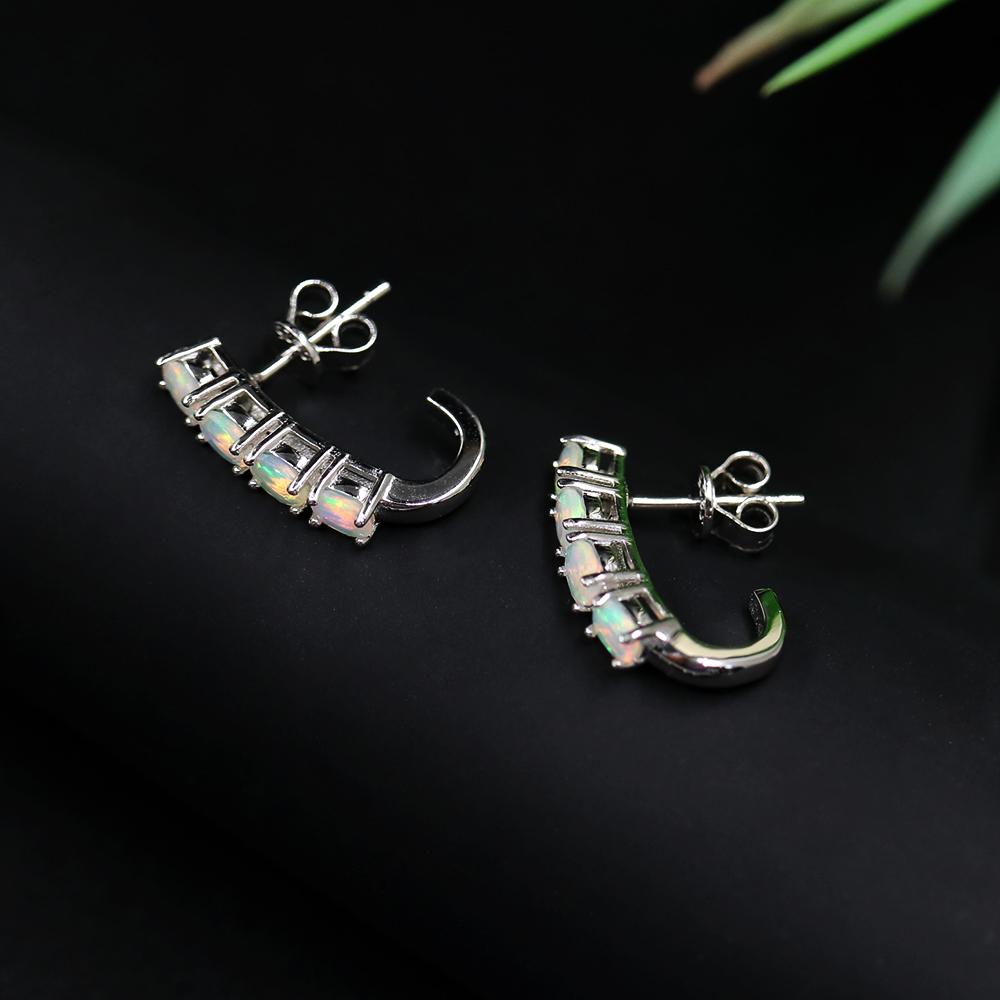 עגיל צמוד כסף סטרלינג 925 אבן חן טבעית אופל 8 יחידות חתך אופל ov 3*4 מ"מ תכשיטים עדינים לאישה מתנה