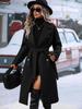 2024 Autumn/Winter Double-Breasted Woolen Tie-Belt Suit Collar Overcoat for Women