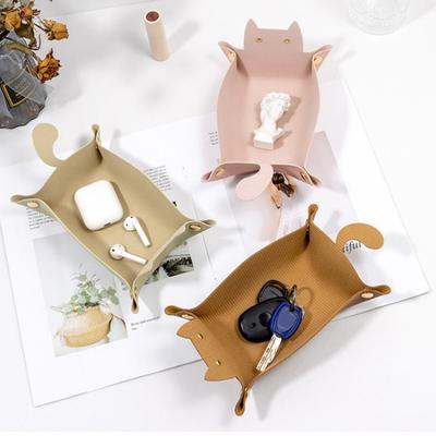 Süße Katze Kunstleder Tablett faltbar Metall Schnappschnalle wasserdicht große Kapazität Desktop Münzen Schlüssel Taschentuch Kopfhörer Aufbewahrung Organizer Halter