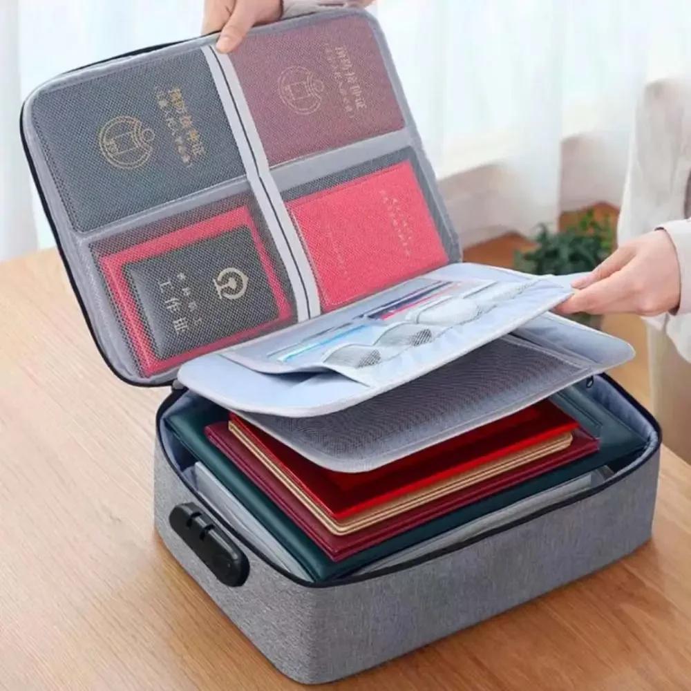 Large Capacity Lockable Document Storage Bag Portable Durable Multi-layer Family Document Bag Water-Resistant Tote Bag