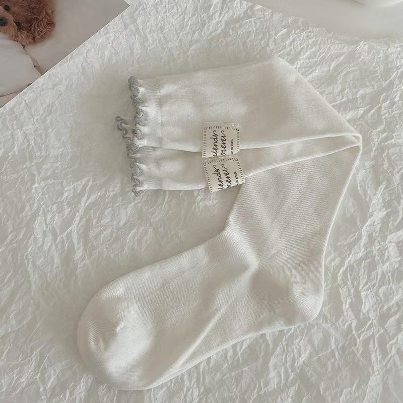 Miu-Style White Lace Ruffle Ballet Calf Socks - Spring/Summer Japanese Slimming Design One Size белый