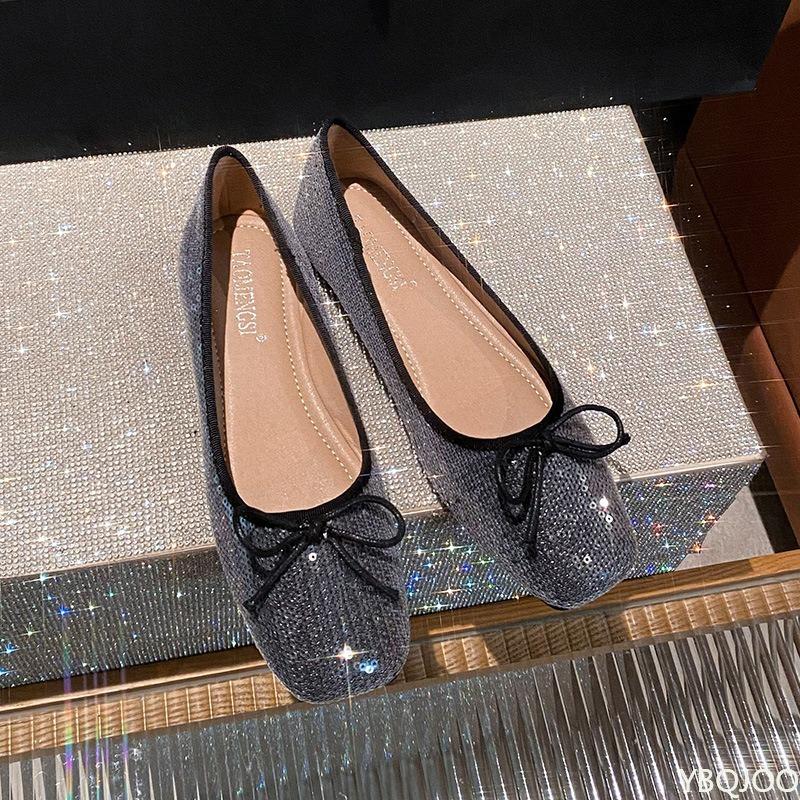 Fashion Elegant minimalist soft-soled shoes Fashionable versatile Women's new spring autumn light mouth solid color square head flats