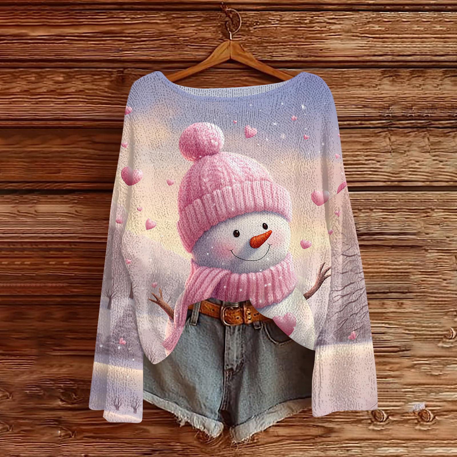 

Женский модный свитер с рождественским принтом, легкий, повседневный трикотажный пуловер с длинным рукавом S