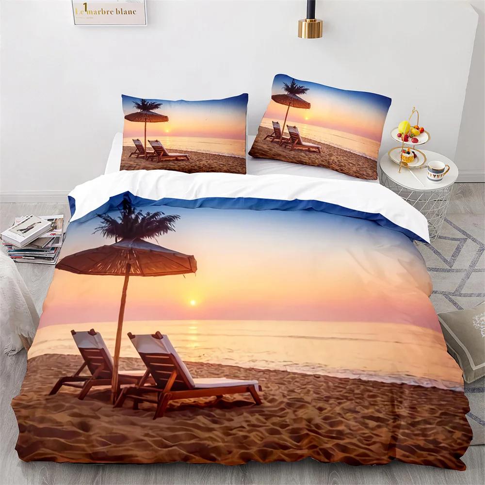 Täcke Strand Havssolnedgång Hawaiianska Vågor Täcke Tropisk Ö och Hav Strand Natur Polyester Sängkläder Set