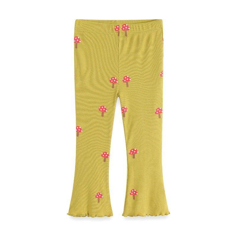 Girls' Leggings, Baby Bell-Bottom Pants, Casual Lazy Style, Mushroom Children's Elastic Waist, Slim Fit, Versatile Yellow Long Pants