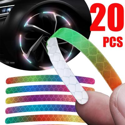 20 Stück Regenbogen Auto Radnaben Aufkleber Reflektierender Streifen Auto Aufkleber Nachtleuchtend Auto Motorrad Fahrrad Radddekoration Autoaufkleber