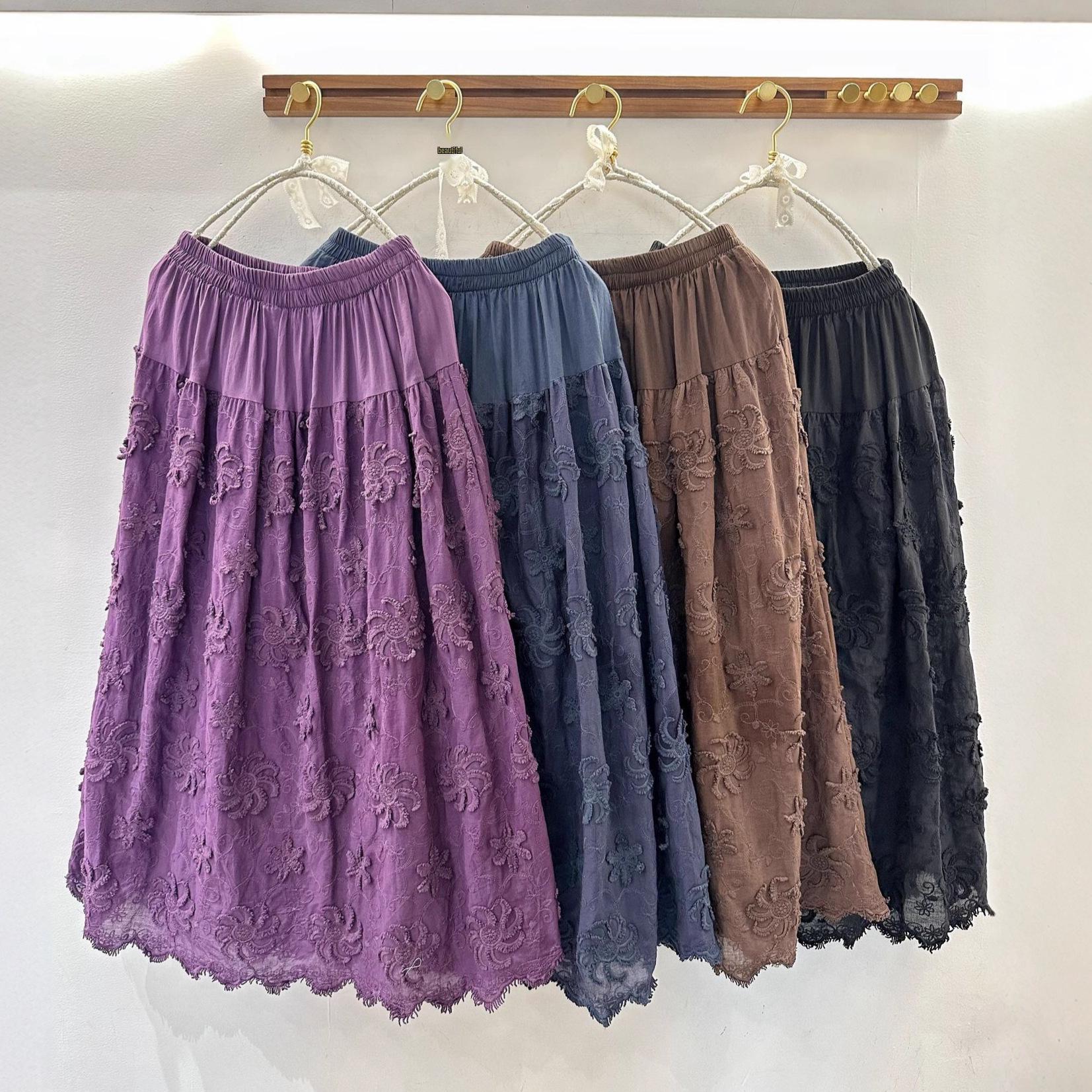 

Spring & Summer 3D Embroidered Cotton A-line Skirt - Artistic & Versatile