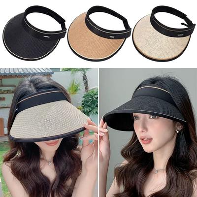 Plaited Design Foldable Bucket Hat Woven Straw Straw Hat Visor Design Beach Hat Sun Protection