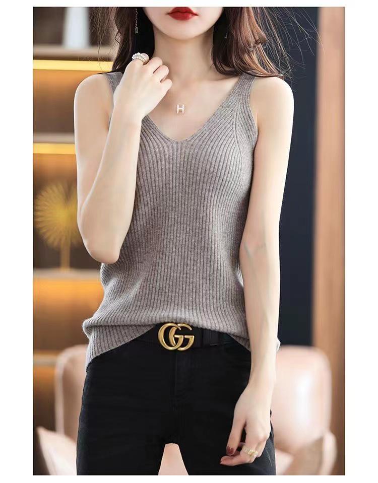 Korean Style Women's Wool Knit Striped Sleeveless Camisole Sweater for Spring/Summer