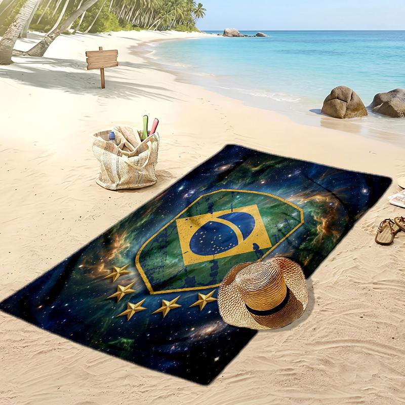 Brasilien Fußball Druck Strandtuch Schnelltrocknend Super Saugfähig Weiches Badetuch zum Schwimmen Strand Reisen Fan Souvenir Geschenk