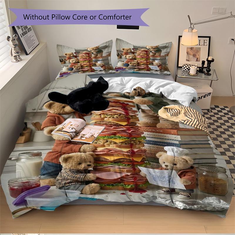 

3pcs Anime Teddy Bear Bedding Set - Includes One Quilt Cover and Two Pillowcases (No Core) - Perfect for Bedroom and Guest Room Decoration, 135x200cm