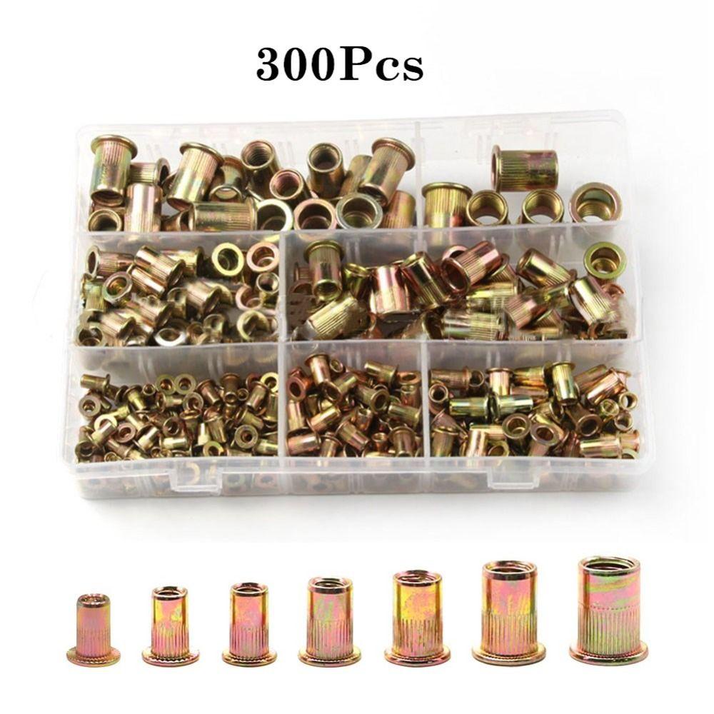 

300 шт. M3/4/5/6/8/10/12 Ассортимент заклепок с гайками из оцинкованной стали, гайки с вставками в ассортименте для автомобильной промышленности