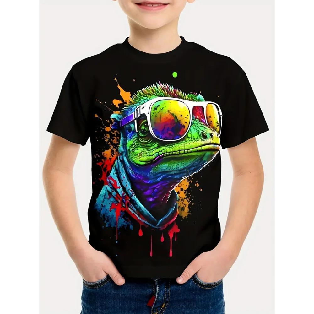 Summer Round Neck 3D Dinosaur Printed Top Fashionable Casual Short Sleeved Children's Boy T-shirts