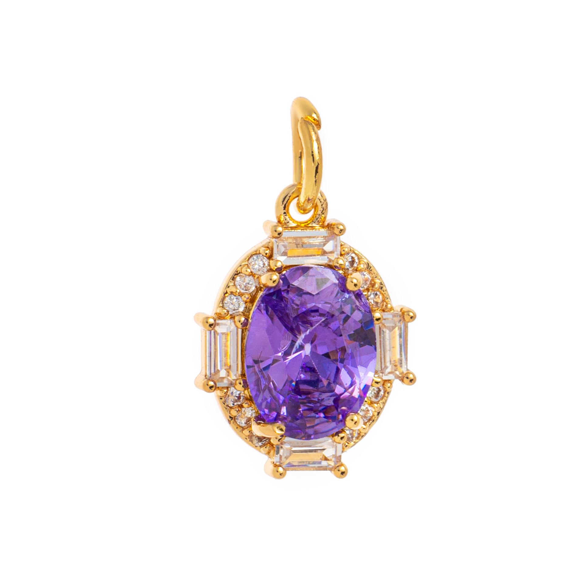 Twelve Zodiac Stones Stainless Steel Necklace with Multi-Zirconia and Full Diamond Oval Hexagonal Pendant