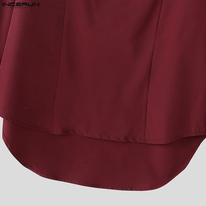 INCERUN Camisas Casuales Holgadas de Manga Larga para Hombre, Talla Grande, Cuello Oscilante, Lisas