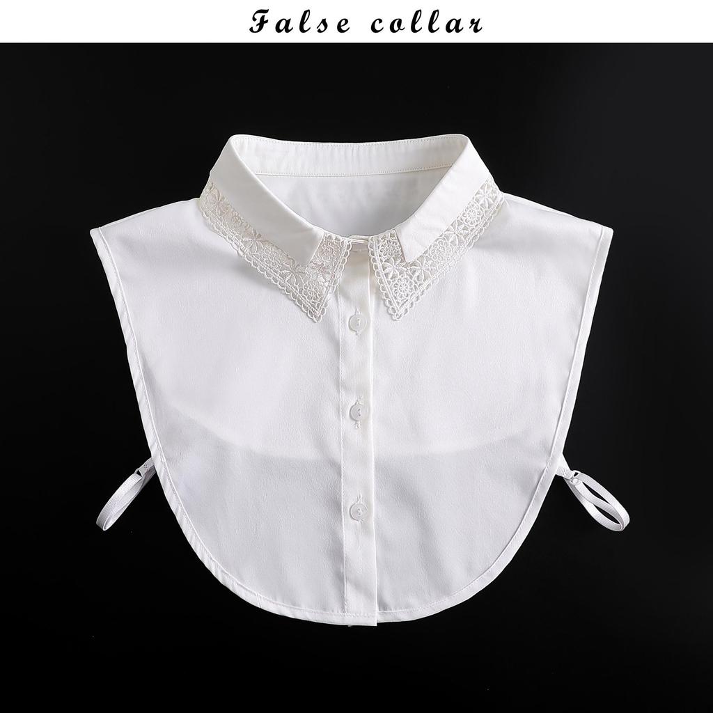 Women's Lace Decorative Hollow Out Detachable Collar Base Shirt for Autumn and Winter