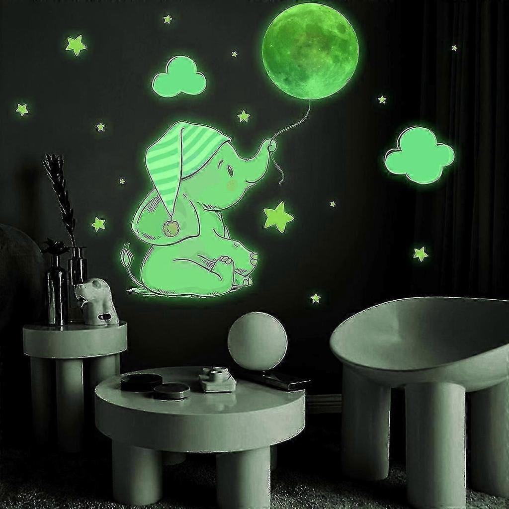 Stickers Mural Lphant Lumineux, Autocollant Mural Lune Toile Fluorescent, Lumineuses Wall Stickers, Phosphorescentes Stickers Muraux Amovible, Cadeau