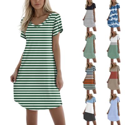 Women's Fashion Casual Print V Neck Short Sleeve Short Dress