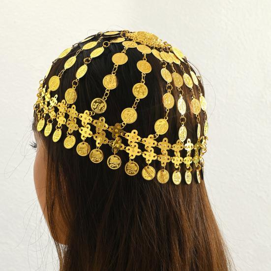 Metal Hair Accessory Retro Coin Tassel Design Headgear Retro Court Style Exaggerated Multi-Layered Golden Headpiece