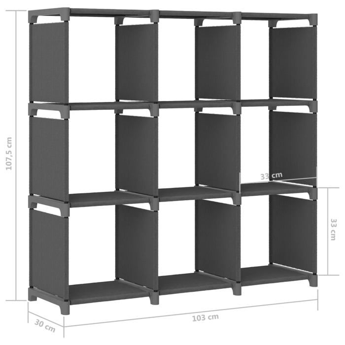 VidaXL Etagère d'Affichage 9 Cubes Bibliothèque Etagère de Rangement Organisateur Support de Rangement Maison Intérieur Gris 322612