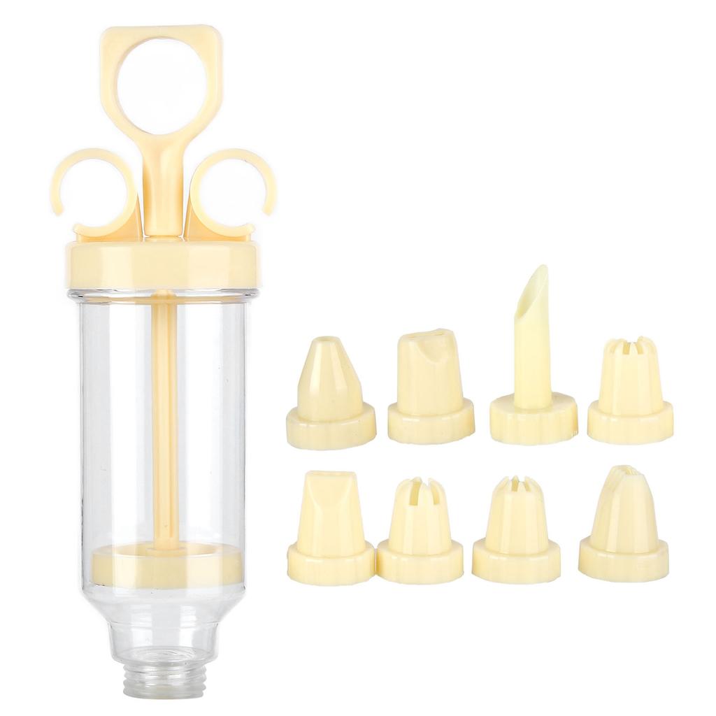 Pastry Decorating Nozzle Set Piping Syringe with 8Pcs Nozzles for Cake Decorating(CreamColored Nozzle )