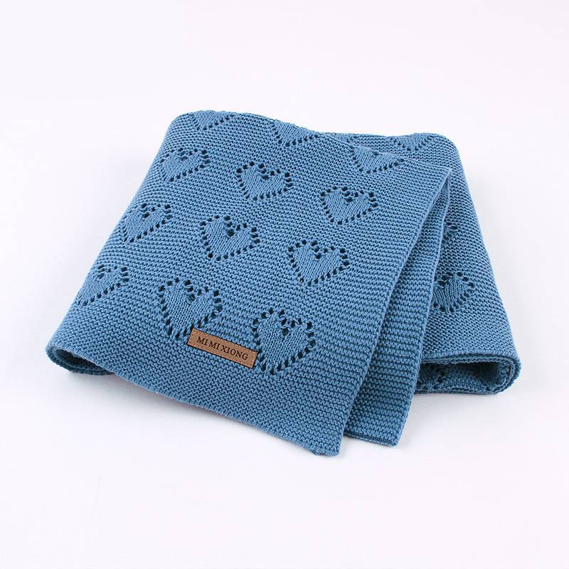 Baby Knitted Heart Pattern Crochet Swaddle Wrap With Windproof Cotton For Newborns