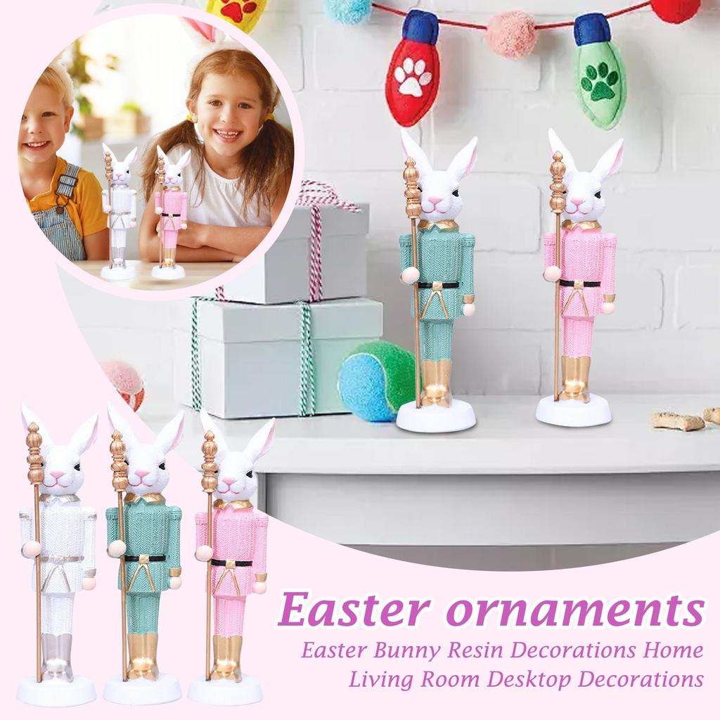 Resin Bunny Decor Easter Desk Statue Rabbit with Scepter Resin Rabbit Animal Sculpture Spring Creative Tabletop Ornaments for