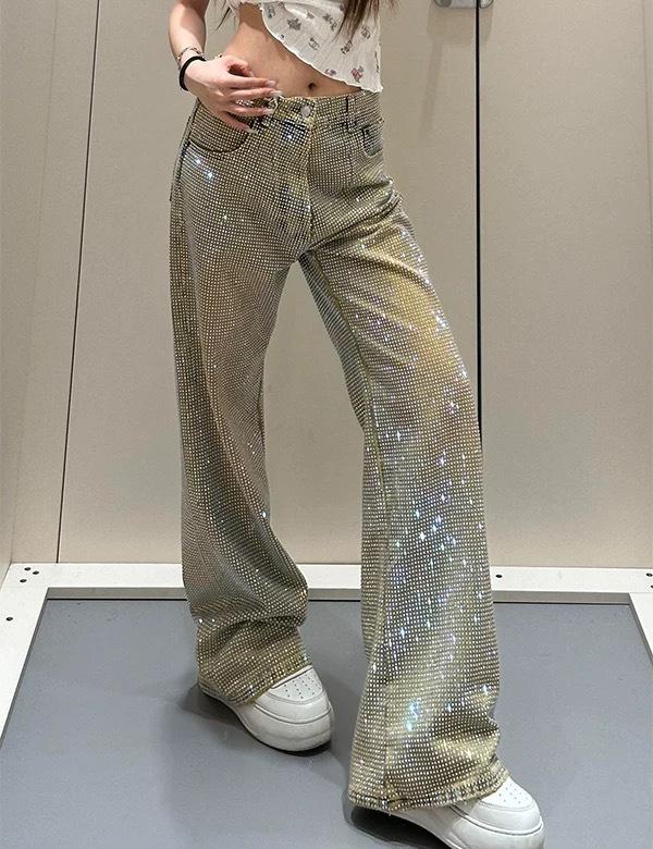

Women s Spring & Autumn Spicy Diamond Star Jeans - Unique Straight-Leg Design Large (L)