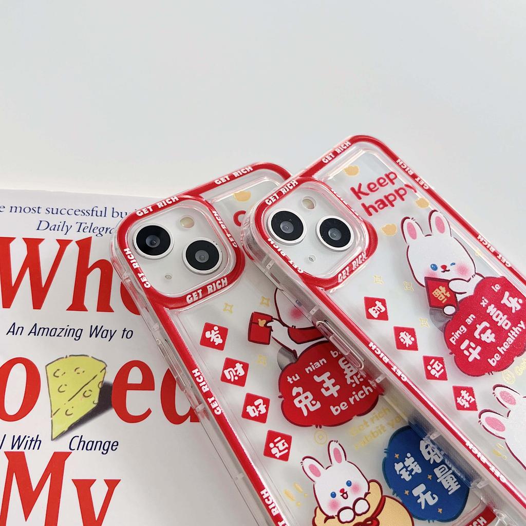 Ins Happy Rabbit Rich Cartoon Bunny Silikon Soft Lucky Phone Case für iPhone 13 12 11 14 Promax Pro Max Back Cover Capa
