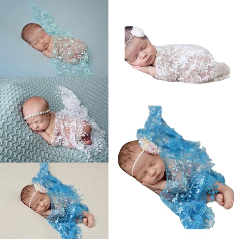 Unique Lace Embroidery Newborn Photography Props Soft Wrapping Cloth Photoshoots Baby Girls Photo Shoot Accessories