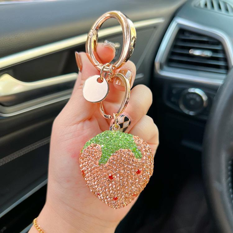 Ceramic Strawberry Keychain with Large Diamond-Style Metal Buckle - Women’s Cute and Creative Pendant