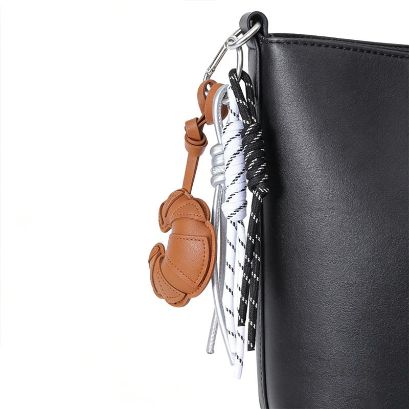 Yogodlns Diy Braided Rope Faux Leather Croissant Bag Pendant Trinket Multi-Functional Backpack Pendant