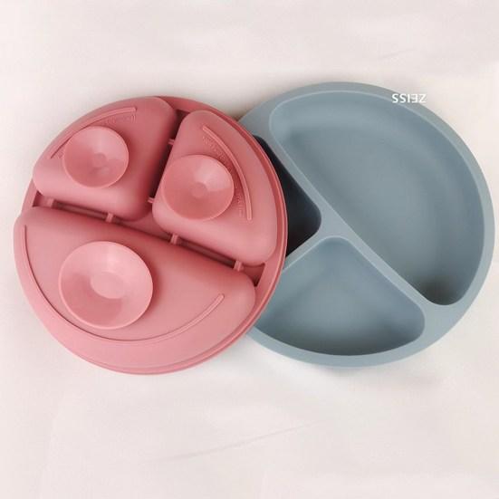 Baby Plate Divided Design BPA Free Silicone 3 Grids Toddler Suction Plate Infant Feeding Supplies Daily Use