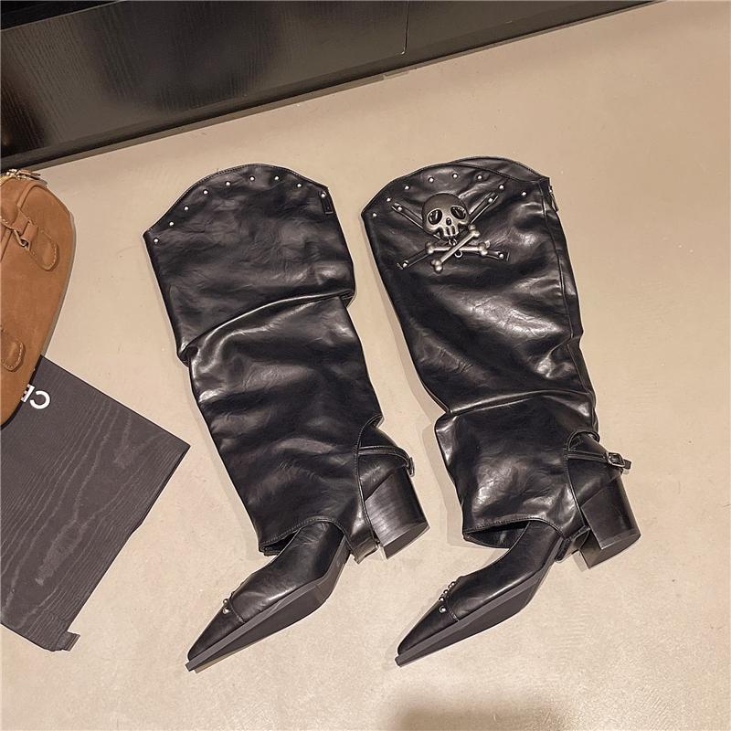 Fashion Pointed Toe Thick Heel Women Long Boots Fashion Mid Calf Booties Autumn Winter Woman Mordern Removable Trouser Legs Booties